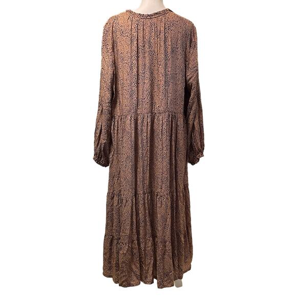 Old Navy XXL Tan and Black Small Print Maxi Long Sleeve Dress Round Neck NWT - Picture 3 of 4